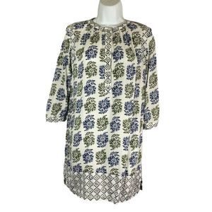 Loft Size XS Dress Sheath Button Front White Blue Floral Print Half Sleeve